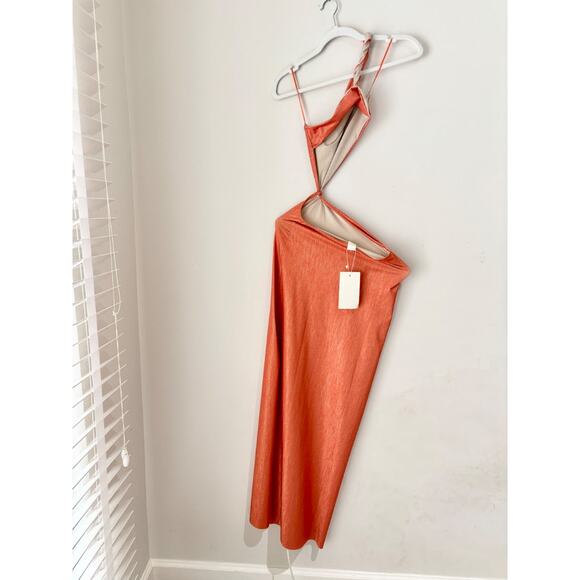 NWT Baobab Luana Lurex Cut Out One-Shoulder Maxi Dress Durazno Women's Size XS - Picture 3 of 5